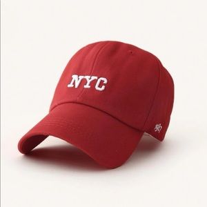 Adjustable Red + White Baseball Cap ‘NYC 1987’ Embroidery OS New